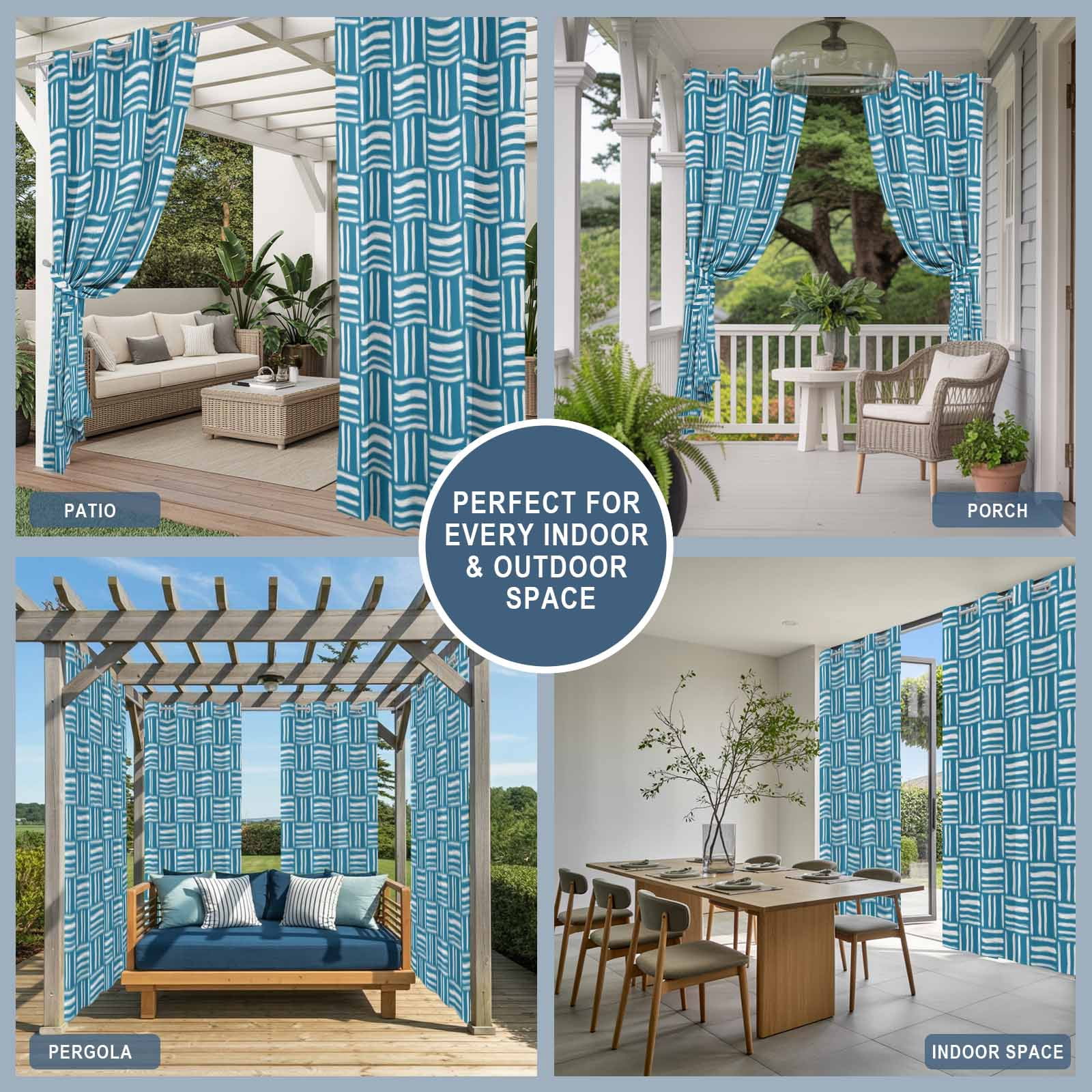 Blue Woven Texture Outdoor Curtains for Patio, Modern Minimalist Navy Blue Grid Pattern Sunshade Privacy Drapes Grommet Waterproof Outside Curtains for Porch/Cabana/Balcony 54"x 108", 1 Panel