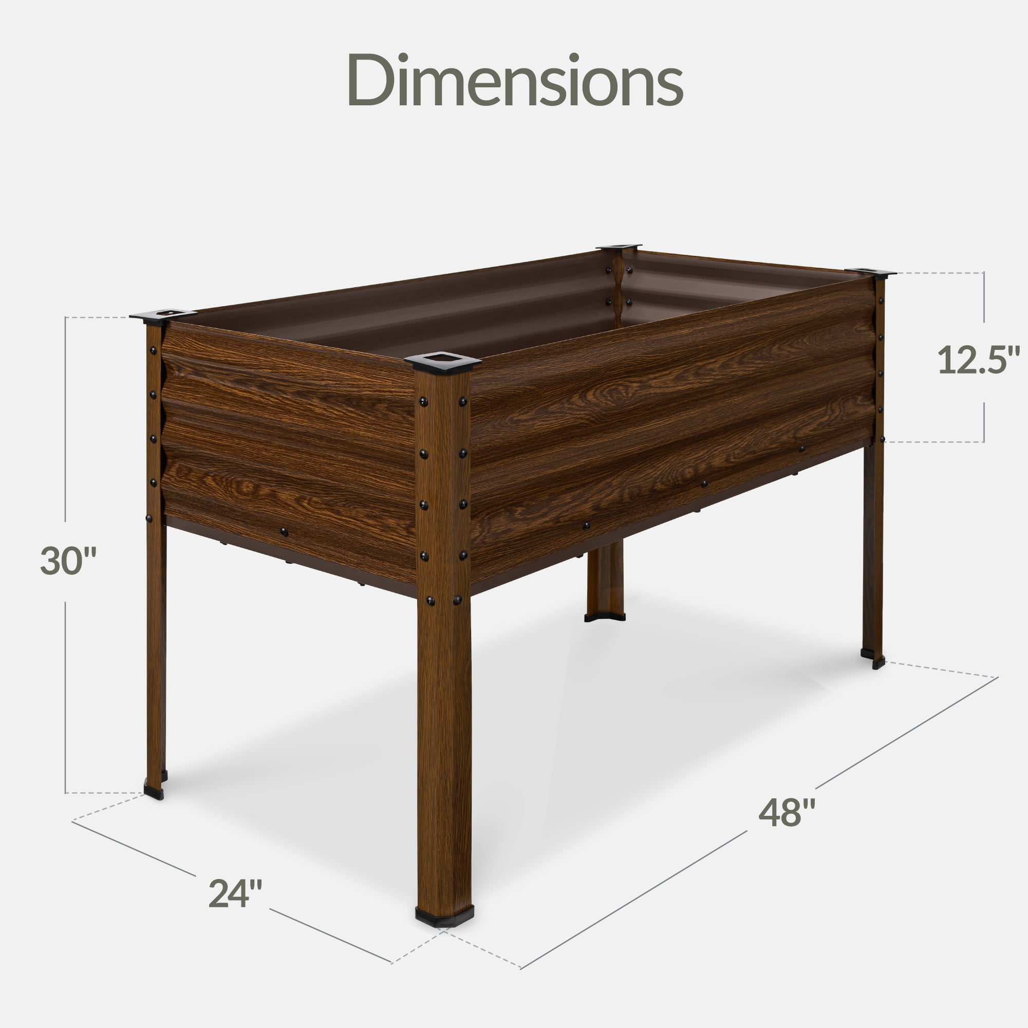Best Choice Products 48x24x30in Elevated Galvanized Metal Garden Bed w/ Corner Protectors - Dark Brown Wood Grain