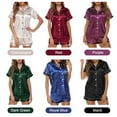 thumbnail image 3 of Women Pajamas Set Short Sleeve Notched Collar Button Down Satin Pjs Sleepwear, 3 of 8