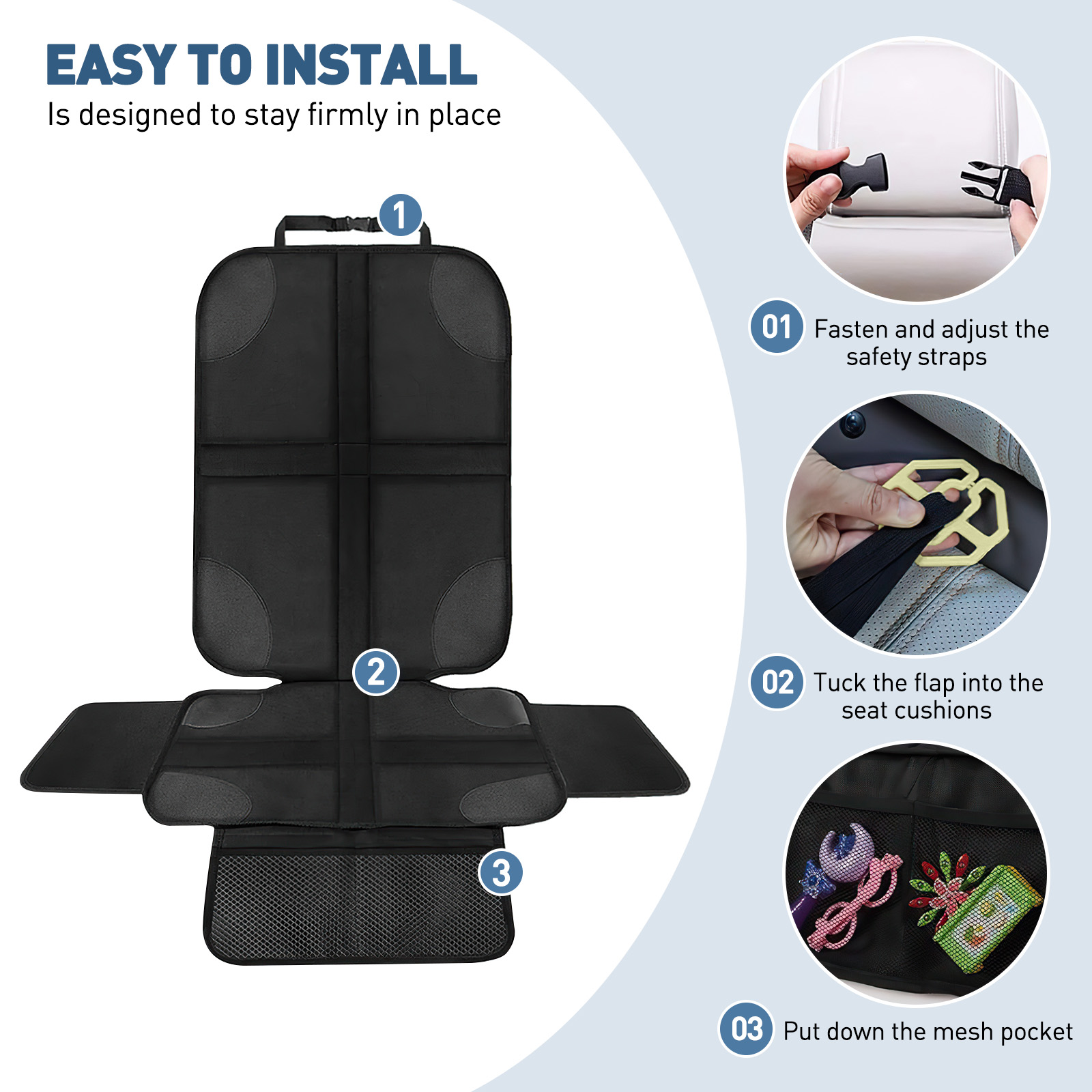 XUEYU Car Seat Protector, 2-Pack with Thick Padding and Mesh Pockets, Durable Waterproof Fabric with Non-Slip Backing, Universal Seat Cover Mat for Child Seats and Pets