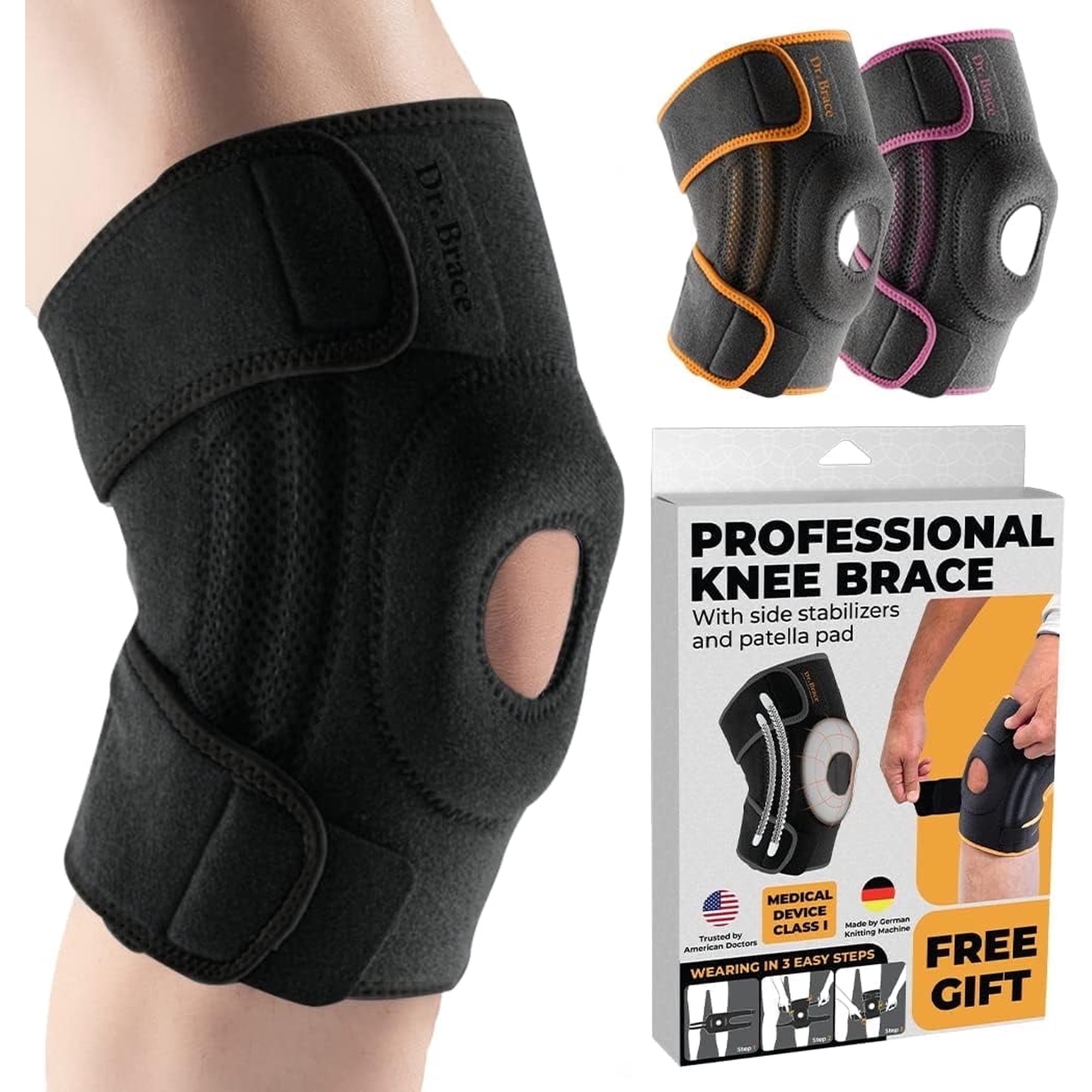 DR. BRACE Compression Knee Brace with Side Stabilizers & Patella Gel Pads, Knee Support for Knee Pain, Running & Sports, Men & Women (Pluto, Medium)