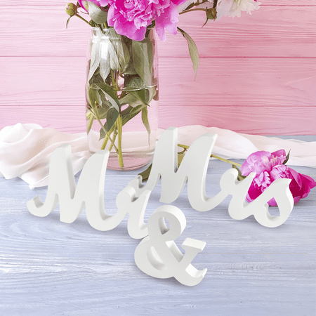 Large Mr and Mrs Wooden Letters - Wedding Table Decorations Wedding Sign for Head Table, Anniversary Party, Engagement, Valentine's Day Decoration, White (Paper Box Packaging)