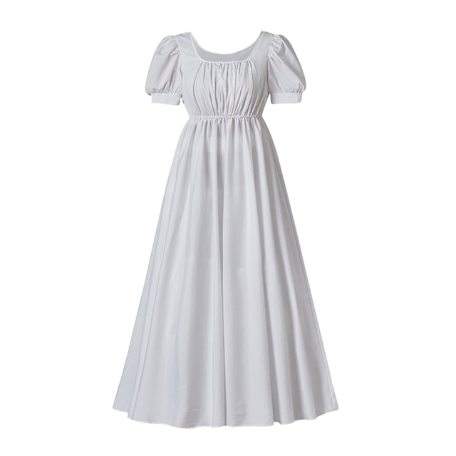 Robe à Manches Longues Robes Vintage Renaissance pour Femmes Médiévales à Volants Manches Bouffantes Taille Haute Robe de Soirée S-265 Blanc m