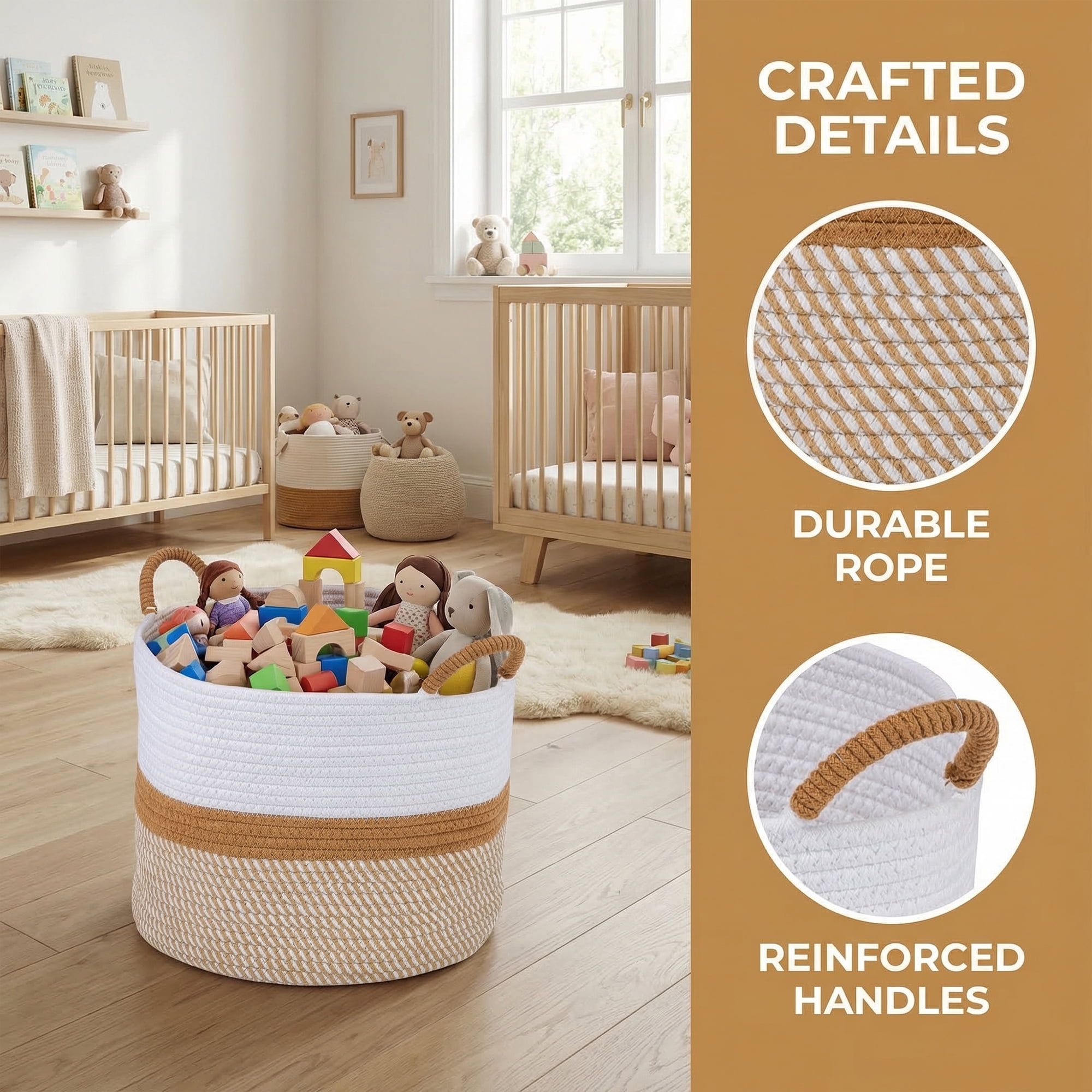Unique Bargains Multiple Use Woven Storage Bin for Home White Coffee 13.8*13.8*10.6in