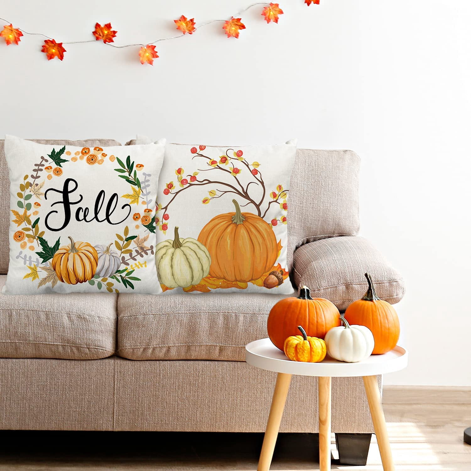 Fall Decor Pillow Covers Set Of 4 - 18x18 Inch Thanksgiving Sunflower Pumpkin Farmhouse Pillow Cases For Couch, Home Decor
