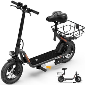 5TH WHEEL LB26 Peak 750W Motor Electric Scooter for Adults with Seat and Carry Basket, 36V 7.8Ah 20Miles Range & 20Mph, 12" Foldable E Scooter for Commuting, UL 2272