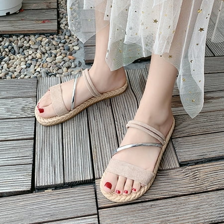 

BRISEZZS Womens Flat Sandals- Casual Open Toe Non-slip Beach Sandals Footwear Summer Sandals #742 Khaki