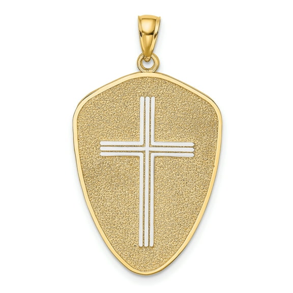 14K Gold with Rhodium Cross Shield with Joshua 1:9 on Reverse Charm