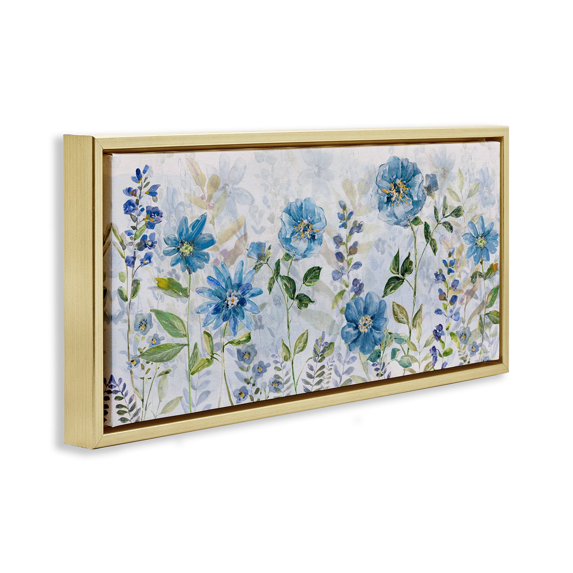 Stupell Industries Wild Blue Poppies Botanical & Floral Painting Gold Floater Framed Art Print Wall Art, 31 x 14