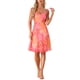 thumbnail image 2 of Vestido de verano sin mangas para mujer INSPIRE CHIC, con escote en V, lazo autoajustable, estampado floral, corte acampanado, color rosa intenso, talla S, 2 of 5