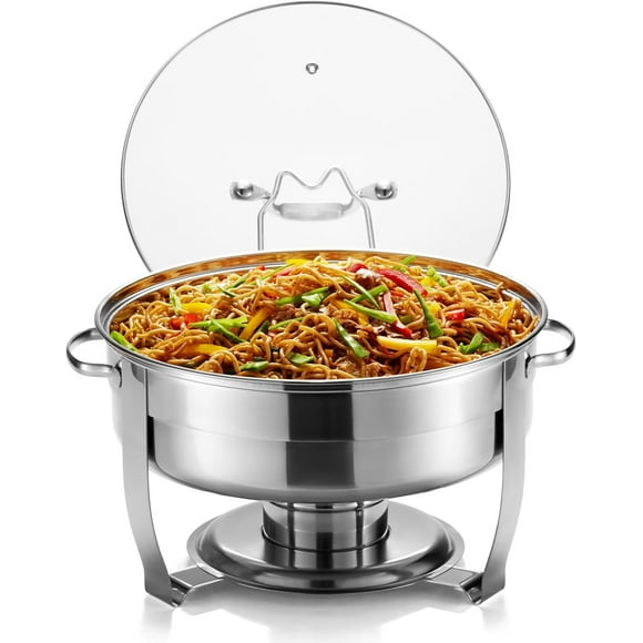 Chafing Dish for Buffet Set, by , Catering Food Warmers, Round Chafing Dishes for Buffet, Chafing Buffet, Warmer Tray, Stainless Steel with Glass Lid and Lid Holder, for Parties, Dinners, 4.5 Qt
