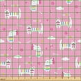 thumbnail image 2 of Ambesonne Animals Fabric by the Yard Upholstery, Cat Dog Bone Heart Cloud, 5 Yards, Soft Pink and Apple Green, 2 of 5