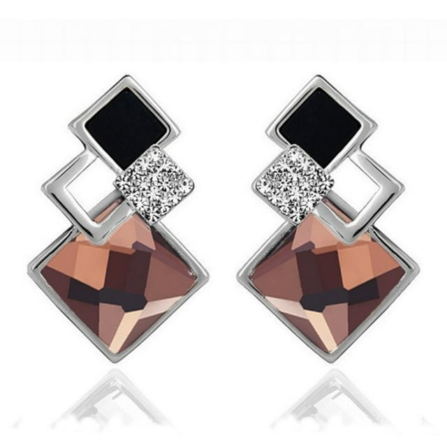 Gift Crystal Pendants Geometric Shape Earrings Sets Big Square Matching Stud Jewelry Set For Women Symmetrical Design gifts for her