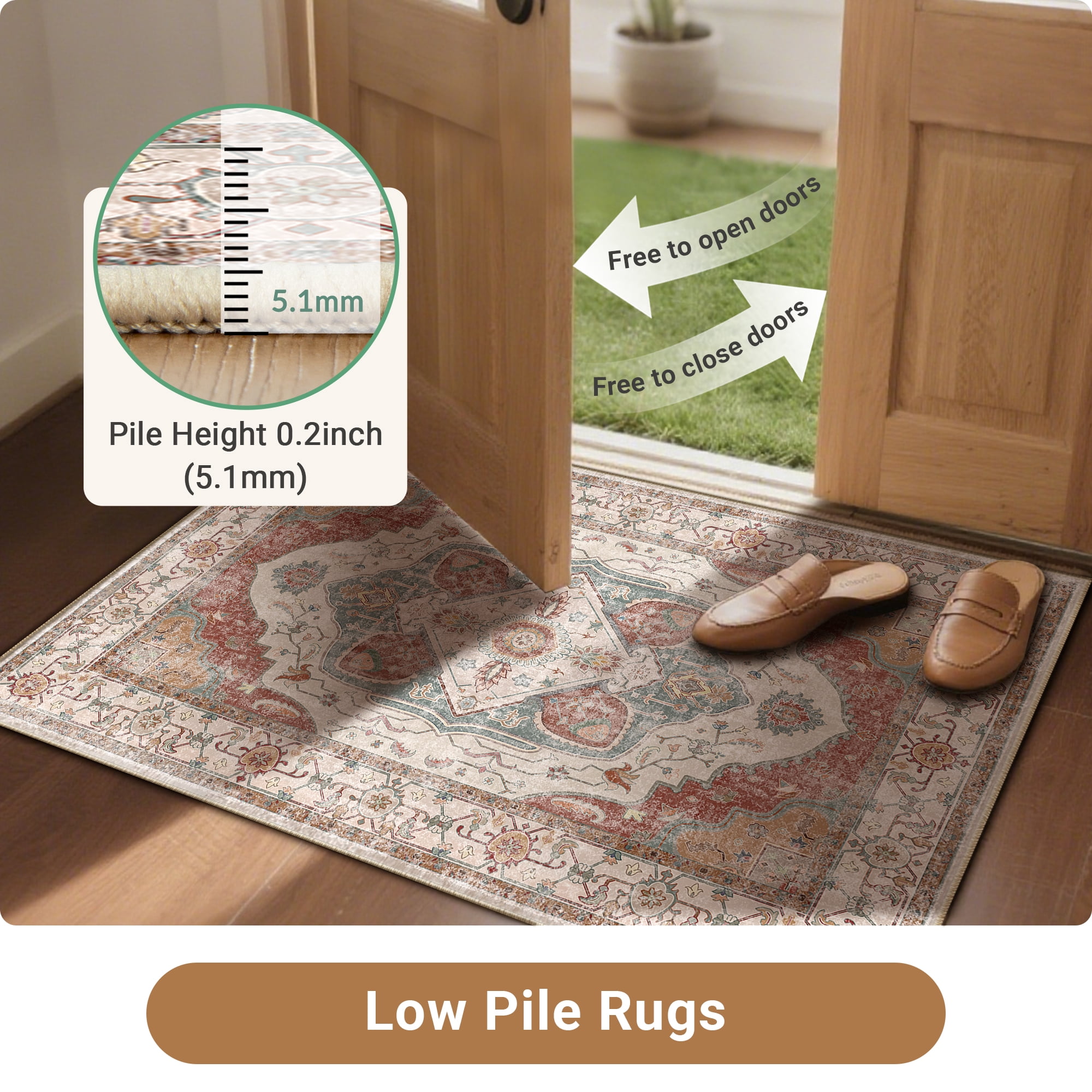 NewBuros 8'x10' Area Rugs for Living Room, Washable Non-Slip Vintage Tribal Print Rugs, Soft Low Pile Stain Resistant Carpet for Bedroom Dining Room, Brick Red