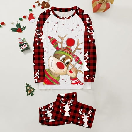 

ERTUTUYI Family Pajamas Set Christmas Pajamas Christmas Print Homewear Moms White M