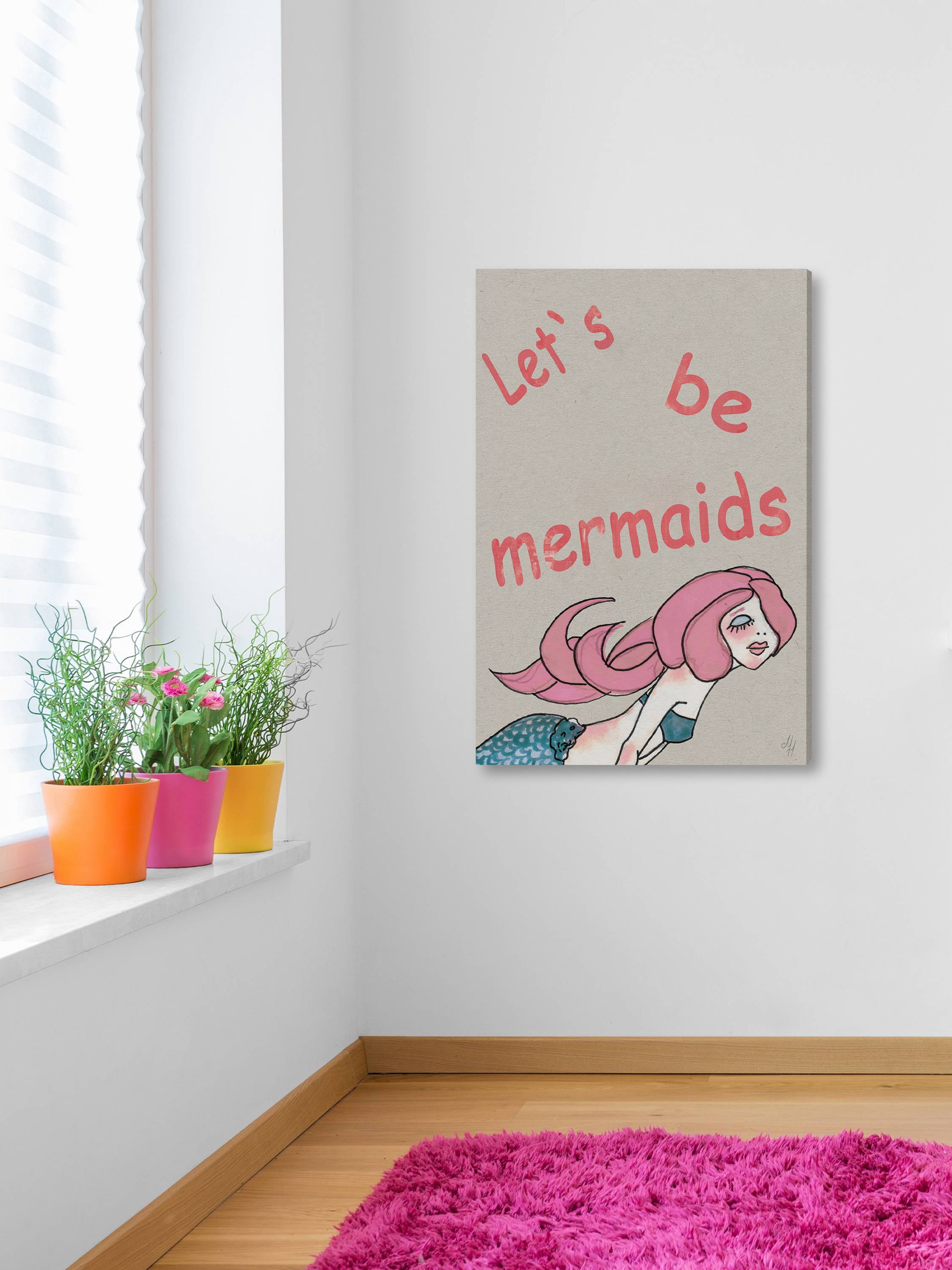 Marmont Hill Let's Be Pink Mermaids Canvas Wall Art