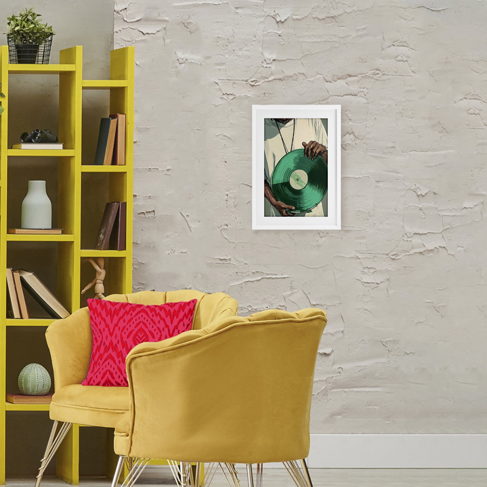 Stupell Industries Green Vinyl Record Portrait White Framed Print Under Glass, design by Franklyn Gregory