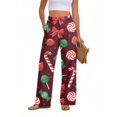 thumbnail image 6 of Lumtrix Wide Leg Pants for Women Christmas Christmas Print Elastic Waist Straight Leg Pant Christmas Eve Party Trouser with Pocket Red 2XL, 6 of 7