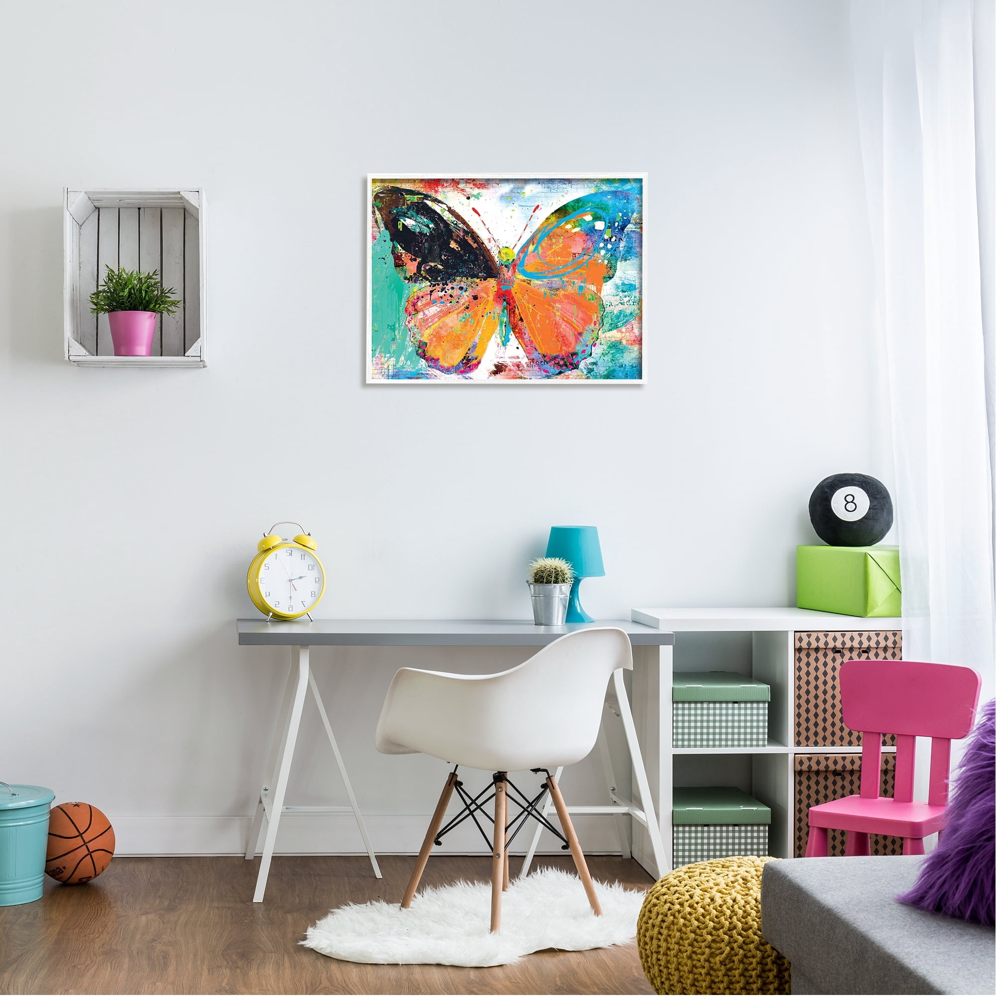 Stupell Industries Bold Butterfly Illustration Speckled Collage Style Paintings White Framed Art Print Wall Art, 30x24, by Porter Hastings
