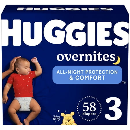 Huggies Overnites Nighttime Baby Diapers Size 3 (16-28 lbs) 58 Ct