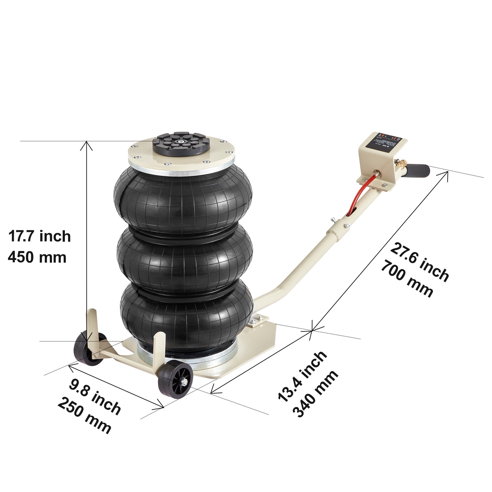 VEVOR Air Jack, 3 Ton/6600 lbs Triple Bag Air Jack, Airbag Jack with Six Steel Pipes, Lift up to 17.7 inch/450 mm, 3-5 s Fast Lifting Pneumatic Jack, with Long Handles for Car, Garage, Repair