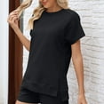 thumbnail image 2 of BLVB Summer Tunic Tops for Women Crew Neck Short Sleeve Shirts Side Slit Casual Loose Dressy Blouse, 2 of 6