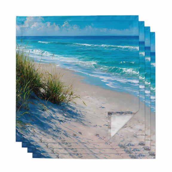 Beach Coastal Cloth Napkins, Summer Nautical Seaside Ocean Washable and Reusable Dinner Napkins Set of 4, Table Napkin for Kitchen Party Birthday Wedding Hotel Housewarming 20"x20"