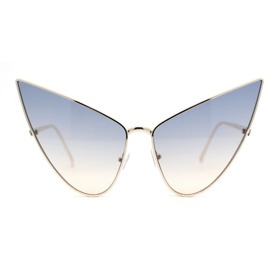 Retro Funky Bohemian Elongated Metal Rim Cat Eye Sunglasses Gold - Navy Brown