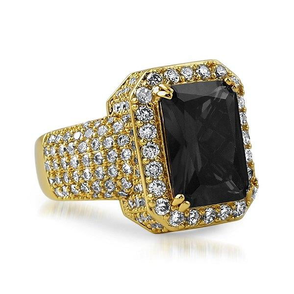 Invloedrijk Leer argument Fully Iced Lab Black Diamond Gold Hip Hop Ring (12) - Walmart.com
