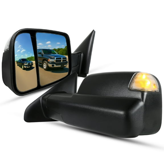 Spec-D Tuning (2009 Look) Towing Mirrors w/ Turn Signal   Puddle Lights Compatible with 2002-2008 Dodge Ram 1500 2500, Left   Right Pair