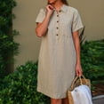 thumbnail image 4 of Honeeladyy Fashion Women AutumnSolid Causal Turndown Collar Short Sleeve Vacation Button Pockets Dress Dresses for girlfriend, 4 of 9