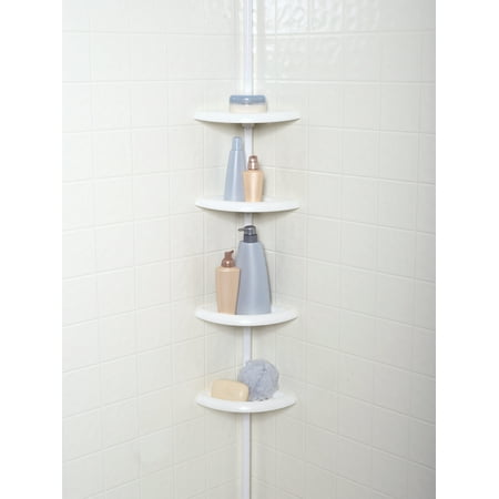 Mainstays 4 Tier Tension Pole Shower Caddy White Walmart Com