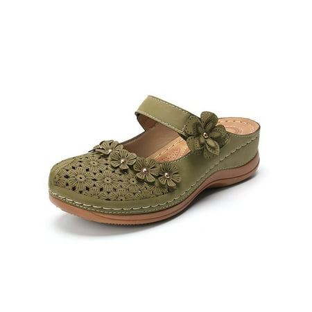 

UKAP Ladies Wedge Sandals Slip On Casual Shoes Summer Slides Flowers Slide Slippers Women Closed Toe Fashion Green 12