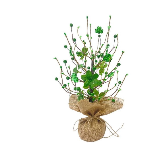 Irish Festival Simulated Berry Stake - Shamrock Leaf Grass Decor for Tabletop, St. Patrick's Day Party Accent & Spring Display