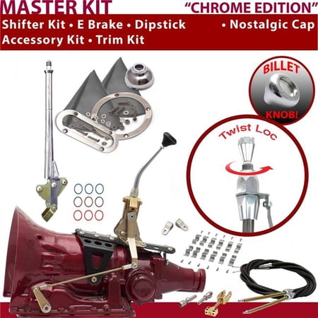 American Shifter FMX Shifter Kit Chrome 8 in. E Brake Cable Clamp Clevis Trim Kit Dipstick for ED2F9