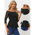 thumbnail image 2 of DARING DIVA Lace Off the Shoulder Sheer Peplum Blouse Top L Black, 2 of 6