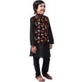 thumbnail image 3 of eloria Boys Dupion Silk Festive Nehru Vest Waistcoat with Leaf Pattern Brown, 3 of 7