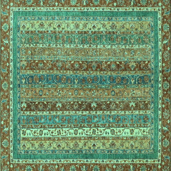 Ahgly Company Machine Washable Indoor Square Abstract Turquoise Blue Modern Area Rugs, 7' Square