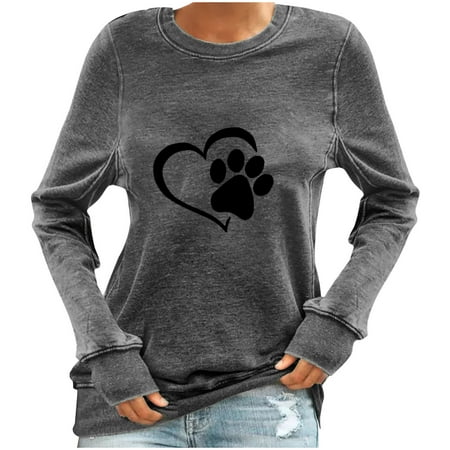 

Ziloco Fashion Woman Round Neck Long Sleeve T-Shirt Autumn Printing Blouse Tops Sweatshirt long sleeve white shirt women bustier tops for women Gray S