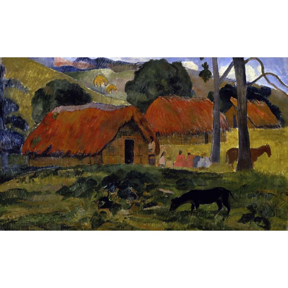 Gauguin, Paul 14x10 Black Modern Framed Museum Art Print Titled - Dog Canine in front of the Hut - Le Chien Devant la Hutte