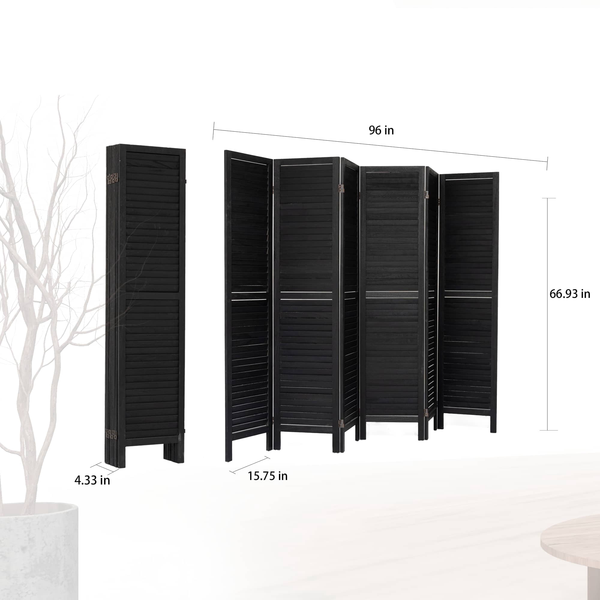 MAYEERTY 6 Panel Room Divider, 5.6Ft, Freestanding Louvered Folding Privacy Screen, Black