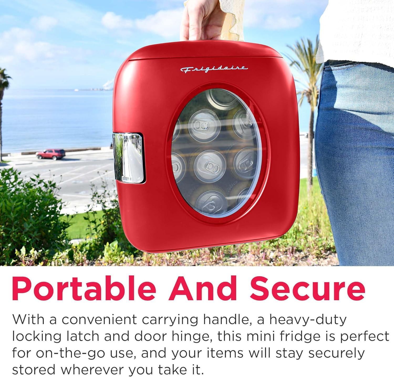Retro   Cooler, Holds 9L or 12 Cans, Portable for Car Office Bedroom Dorm Room or Cabin Features Plugs for Home Outlet and 12V Car Charger - 10 Inch D x 7 Inch W x 10.5 Inch H Red