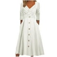 thumbnail image 2 of Azrian,Womens Plus Size Dress,Women's Casual Loose Cross Strap V-neck Button Hem Dress in, 2 of 6