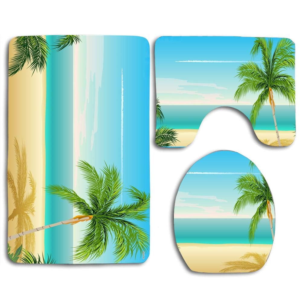 PUDMAD Palm Tree on Beach 3 Piece Bathroom Rugs Set Bath Rug Contour
