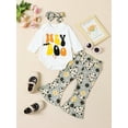 thumbnail image 3 of Newborn 3 Piece Pants Set 3M 6M 12M 18M 24M Halloween Letter Print Romper and Flared Pants Headband Outfits Infant Clothing, 3 of 10