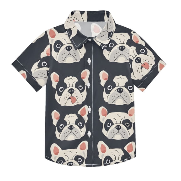 Dailycode Small Short Sleeve Button Down Shirts Cute Bulldog Dog Face Casual Shirt 3-10 Years