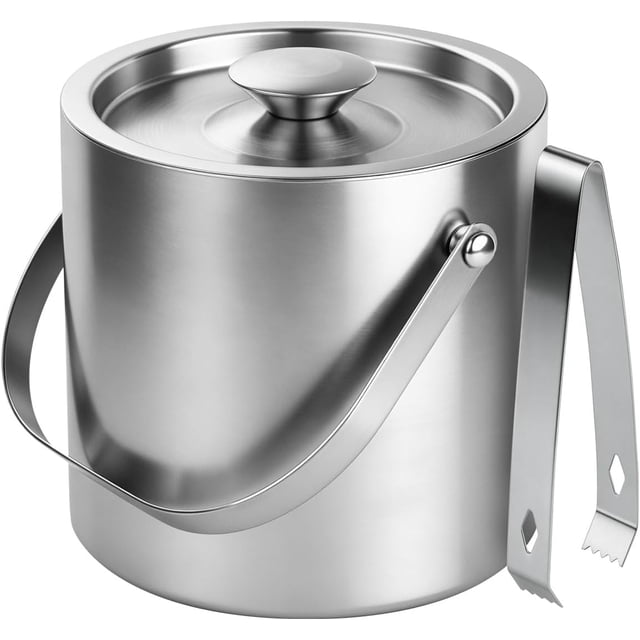 Cubeta para hielo acero inoxidable 3 L aislada doble pared con tapa y pinzas Cubeta para hielo vino champán cócteles bar en casa