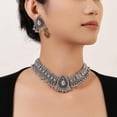 thumbnail image 2 of Retro Indian Traditional Jewellery Set For Women Bridal Wedding Party Antique Silver Oxidized Ethnic Prom Wear Statement Necklace Earring Tassel Bollywood Choker Punk Crystal Fashion Gift, 2 of 8