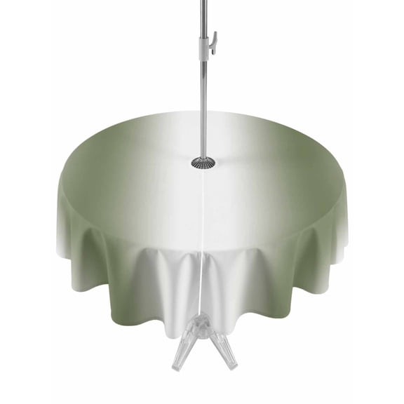 Outdoor Tablecloths with Umbrella Hole & Zipper, Dark Green Round Tablecloths 60 Inch, Modern Gradient Vertical Stripes Geometric Waterproof Table Cloth, Patio/Pool/Picnic Table Covers