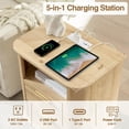 thumbnail image 3 of YYAo 22" Bedside Table with Charging Station & 2 Drawers, Fluted Modern Night Stand for Living Room, with Open Storage, Oak, 3 of 9